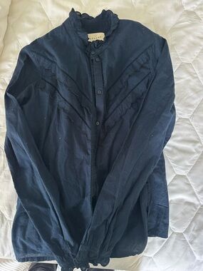 Sezane Navy Cotton Button-Up Shirt